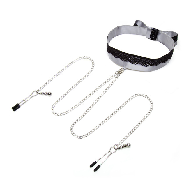 Fifty Shades of Grey - Collier avec Pince Tétons Satin & Dentelle Play Nice