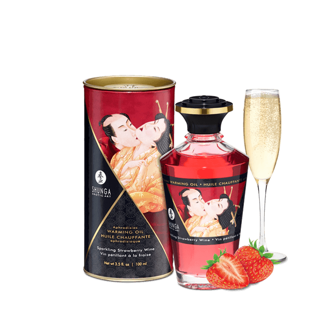 Huile chauffante aphrodisiaque - Vin pétillant à la fraise 100ml