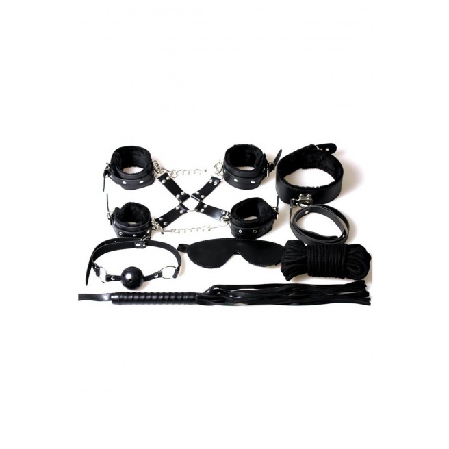 Secret Bondage : Ensemble BDSM 8 pièces 6148k - Noir Secret Bondage : Ensemble BDSM 8 pièces 6148k - Noir