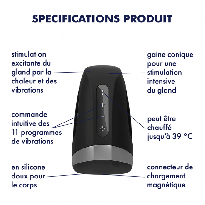 Masturbateur Satisfyer Men Heat Vibration - Noir et Argent
