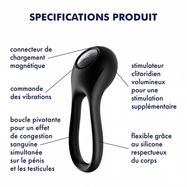 Cockring Satisfyer Majestic Duo - Noir Cockring Satisfyer Majestic Duo - Noir