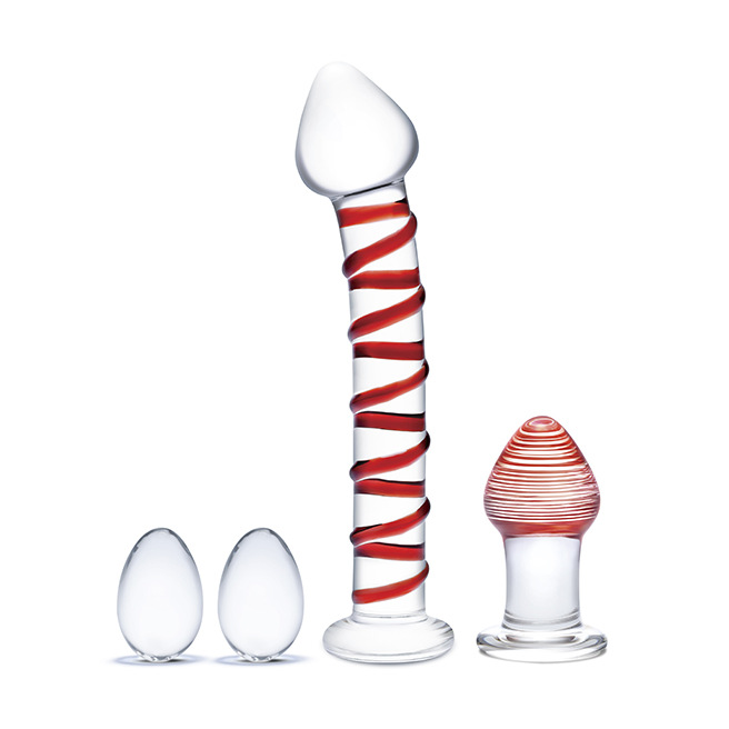 Glas - Ensemble de 4 pièces Mr. Swirly avec boules de Kegel en verre et plug anal