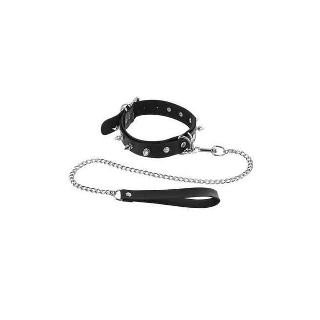 Collier à pointes métal et laisse Fétish Tentation