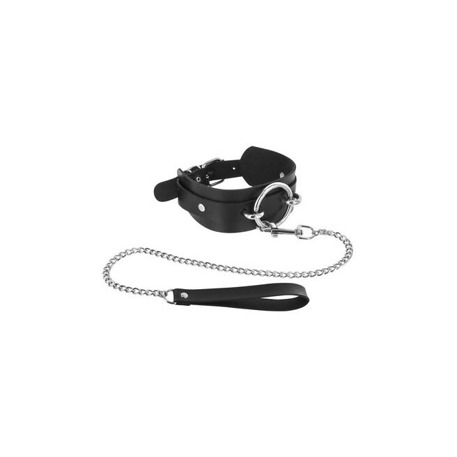 Collier noir anneau et laisse Fétish Tentation