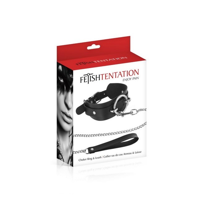 Collier noir anneau et laisse Fétish Tentation Collier noir anneau et laisse Fétish Tentation