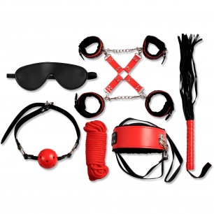 Secret Bondage : Ensemble BDSM 8 pcs 6148Rk - Noir et Rouge Secret Bondage : Ensemble BDSM 8 pcs 6148Rk - Noir et Rouge
