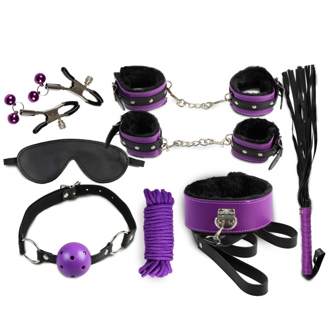 Secret Bondage : Ensemble BDSM 8 pièces 6197 - Noir et Violet Secret Bondage : Ensemble BDSM 8 pièces 6197 - Noir et Violet