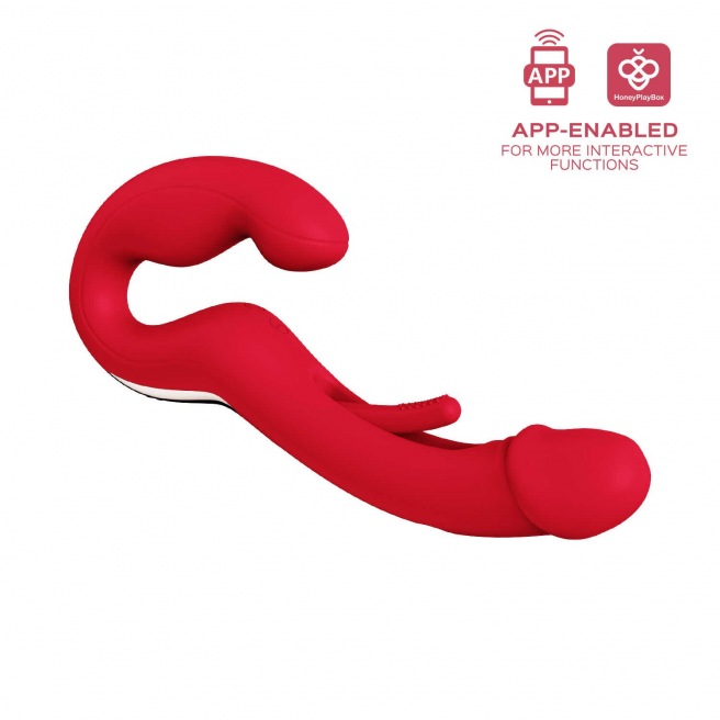 Harmony Duo Strap on vibrant avec tapotage - Rouge