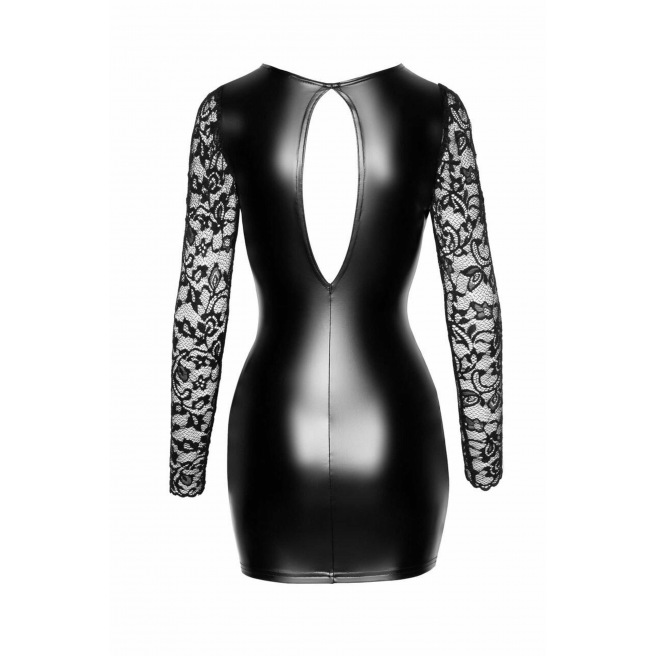 Robe courte en Powerwetlook avec manches en dentelle Robe courte en Powerwetlook avec manches en dentelle