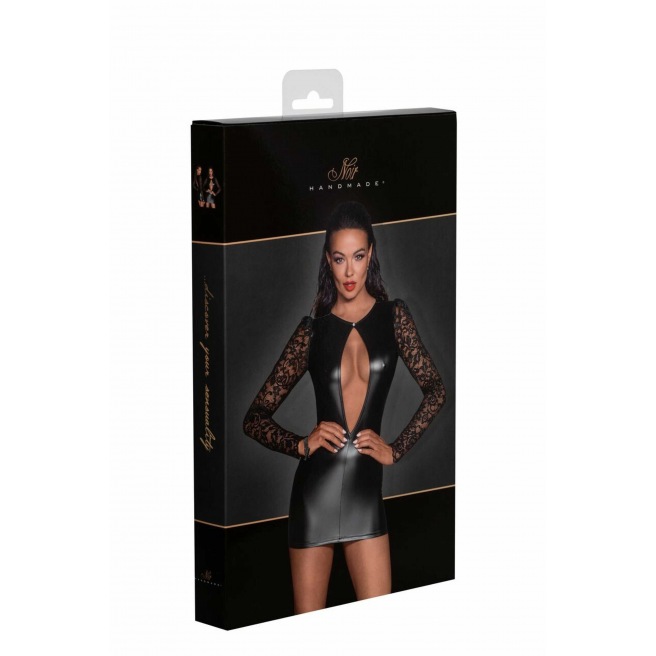Robe courte en Powerwetlook avec manches en dentelle Robe courte en Powerwetlook avec manches en dentelle