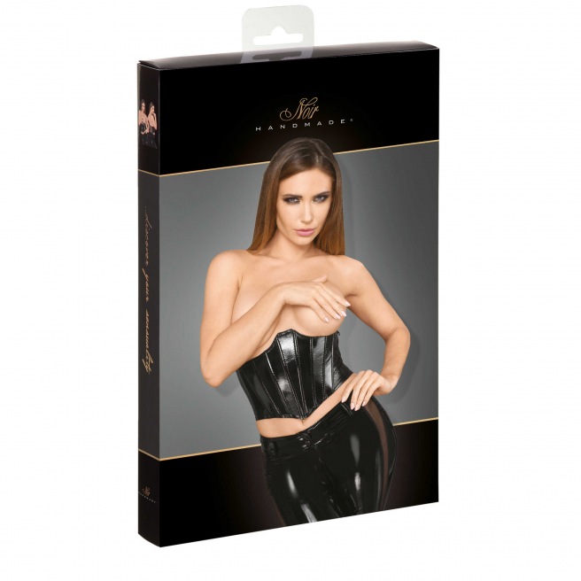 F211 Corset en cuir laqué écologique avec baleine pour femme