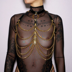 Harnais de poitrine cuir et chaines Gold Harnais de poitrine cuir et chaines Gold