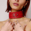 Collier en cuir molletonné rouge et attaches argentées