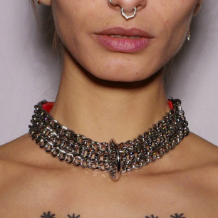 Collier Chaines cuir rouge Collier Chaines cuir rouge