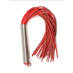 Martinet rouge manche métal lanières en cuir DOUX Martinet rouge manche métal lanières en cuir DOUX