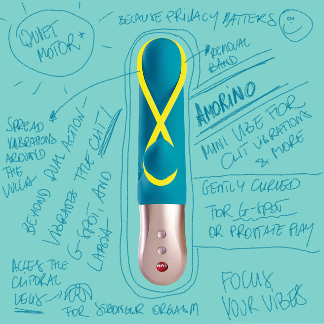 Amorino - Vibromasseur Rabbit silencieux - Pétrole et jaune fluo Amorino - Vibromasseur Rabbit silencieux - Pétrole et jaune fluo