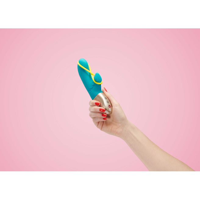 Amorino - Vibromasseur Rabbit silencieux - Pétrole et jaune fluo Amorino - Vibromasseur Rabbit silencieux - Pétrole et jaune fluo