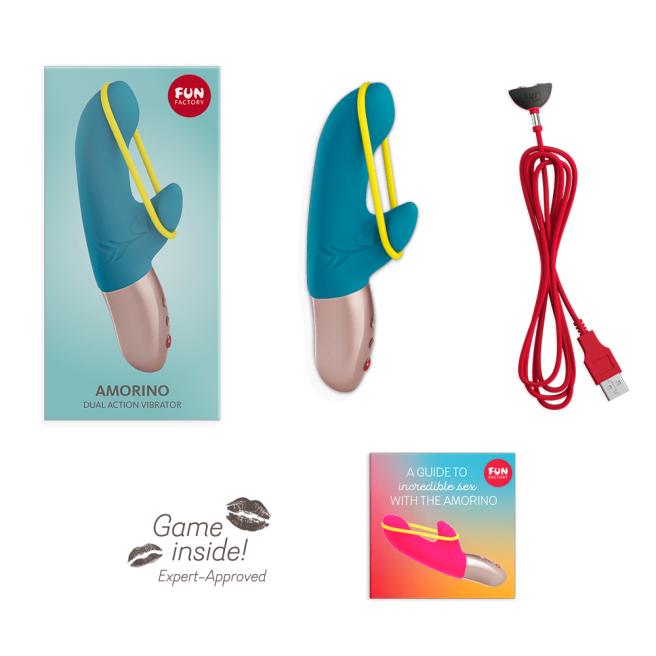 Amorino - Vibromasseur Rabbit silencieux - Pétrole et jaune fluo Amorino - Vibromasseur Rabbit silencieux - Pétrole et jaune fluo