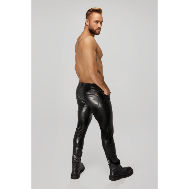 H067 Pantalon long en wetlook serpent avec poches arrière H067 Pantalon long en wetlook serpent avec poches arrière