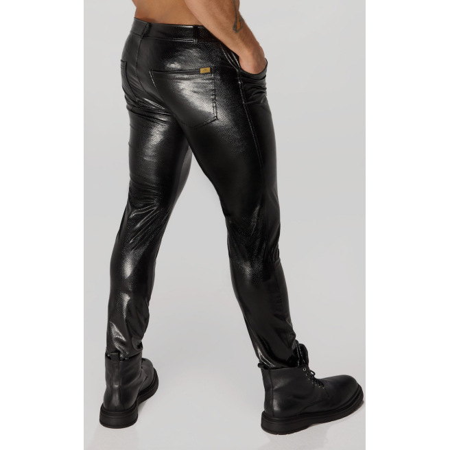 H067 Pantalon long en wetlook serpent avec poches arrière H067 Pantalon long en wetlook serpent avec poches arrière