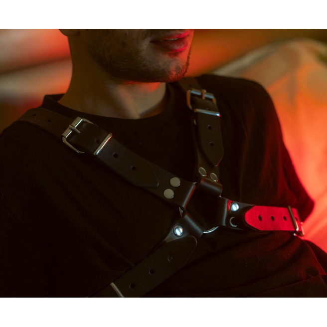 Harnais buste en cuir noir homme en X