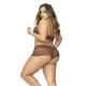 Ensemble 2 pièces en dentelle grande taille, top à bretelles et shorty couleur cacao