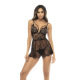 Nuisette noir Selma, en dentelle, avec armatures et string assorti inclus