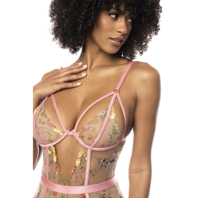 Body guépière avec dentelle brodée florale Sydney, porte jarretelles réglables et détachables