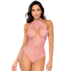 Body rose en résille à motif coeur - Mapalé