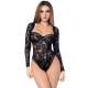 Body sexy manches longues en dentelle gothique et détails effet cuir