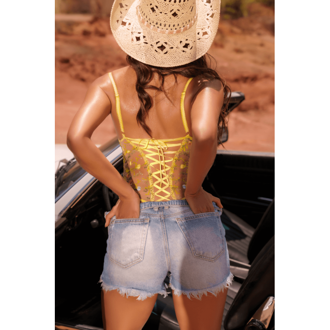 Body string jaune brodé