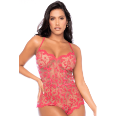 Combishort en dentelle transparente couleur cerise