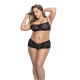 Ensemble lingerie noir, grande taille, avec top bustier et shorty dentelle