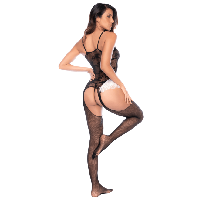 Bodystocking noir en résille style soubrette - Mapalé