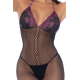 Combinaison en résille et dentelle noire et violette