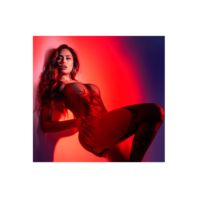 Body en résille noire à motif serpent, avec bas intégrés - Mapalé