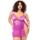 Babydoll grande taille en résille brodée florale et string