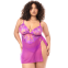 Babydoll grande taille en résille brodée florale et string