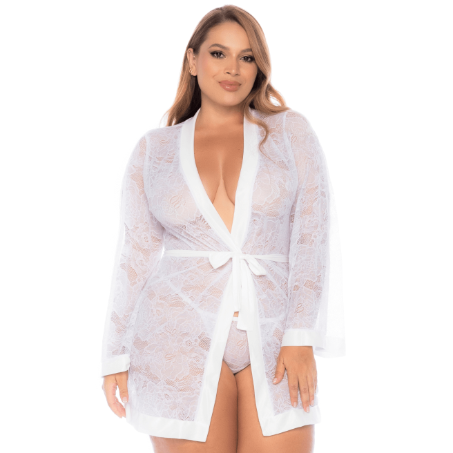 Peignoir grande taille en dentelle blanche