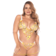 Nuisette grande taille transparente brodée jaune et string