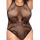 Body noir grande taille en résille motif serpent, orné de strass, ouvert à l?entrejambe - Mapalé