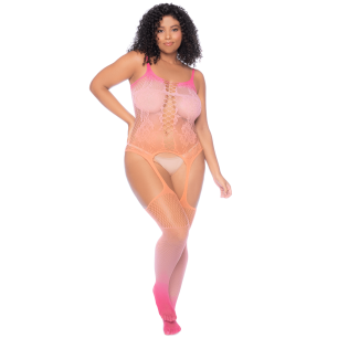 Combinaison grande taille en résille dégradée couché de soleil