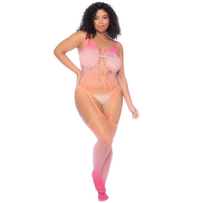 Combinaison grande taille en résille dégradée couché de soleil