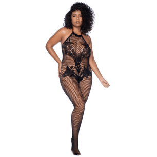 Combinaison grande taille en résille noire