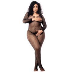 Combinaison grande taille manches longues en résille noire