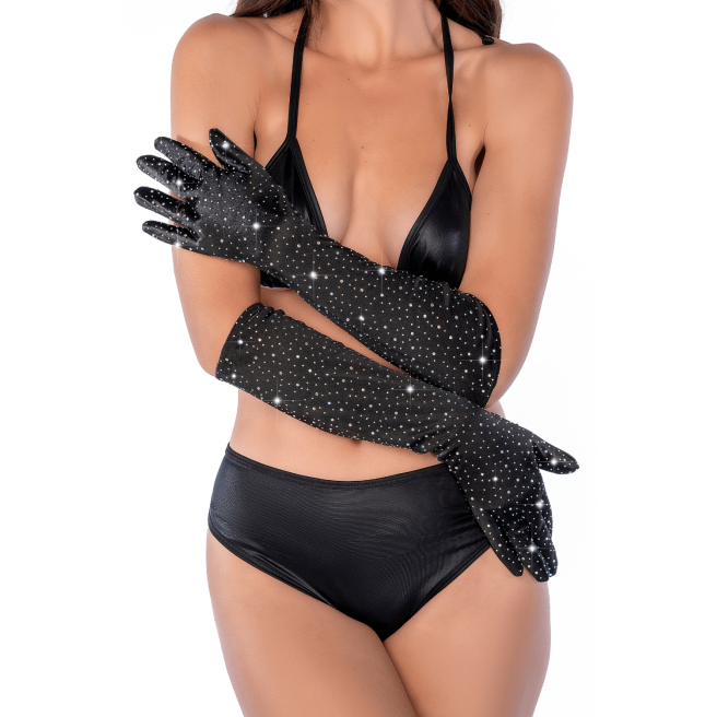 Gants satinés noirs avec strass - Mapalé