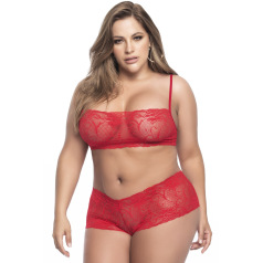 Ensemble lingerie, grande taille,  rouge top bustier et shorty dentelle