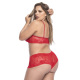 Ensemble lingerie, grande taille,  rouge top bustier et shorty dentelle