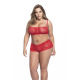 Ensemble lingerie, grande taille,  rouge top bustier et shorty dentelle