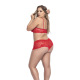 Ensemble lingerie, grande taille,  rouge top bustier et shorty dentelle